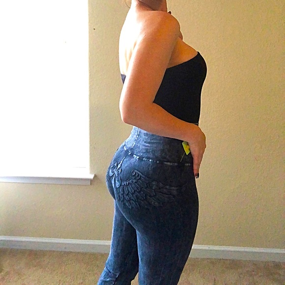 Jeans-like high rise gray leggings size L - Picture 2 of 8